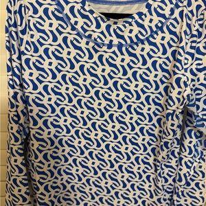 Gottex Blue and White Patterned Long Sleeve Top